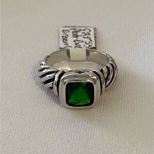 Green Cubic Zirconia Cushion Cut Gemstone Silver Ring Sz 7